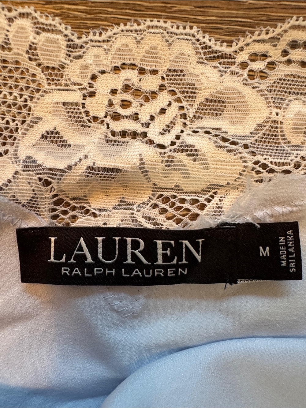 Ralph Lauren light Blue Cream Lace-Trim Satin Cami with Double Straps Medium - Picture 2 of 7